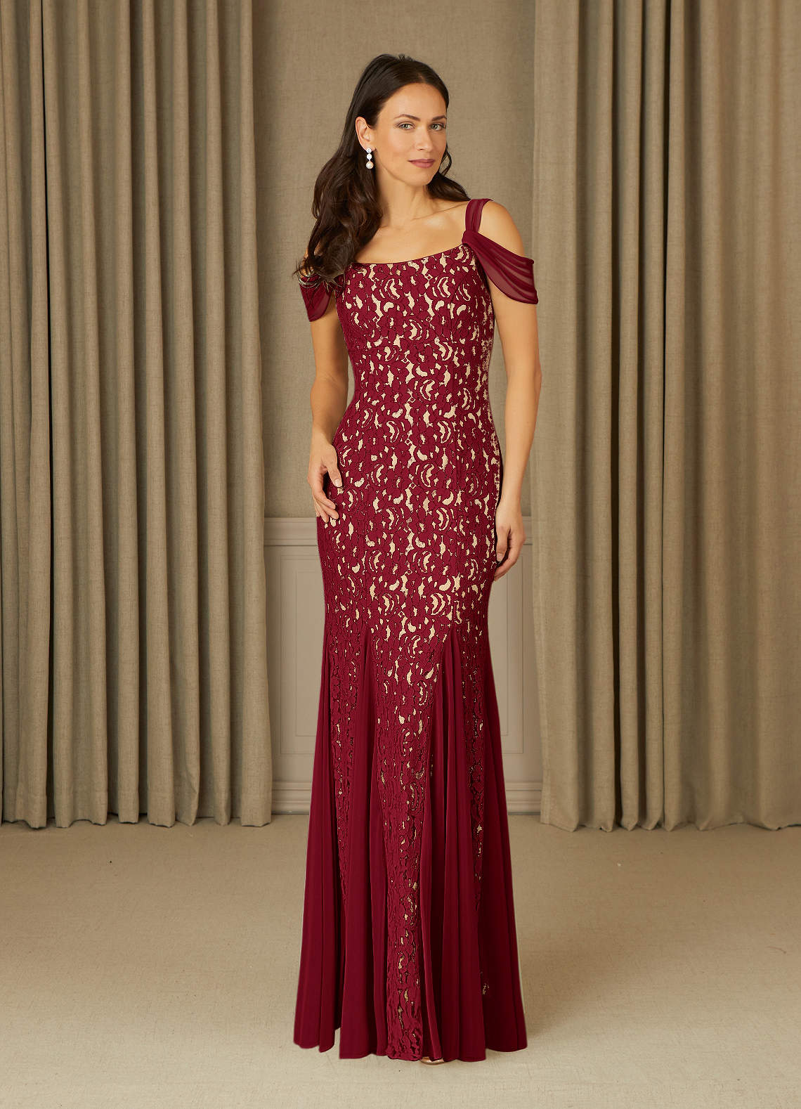 Azazie Claribel Burgundy Mermaid Off the Shoulder Lace Dress Ready to Ship  | Azazie