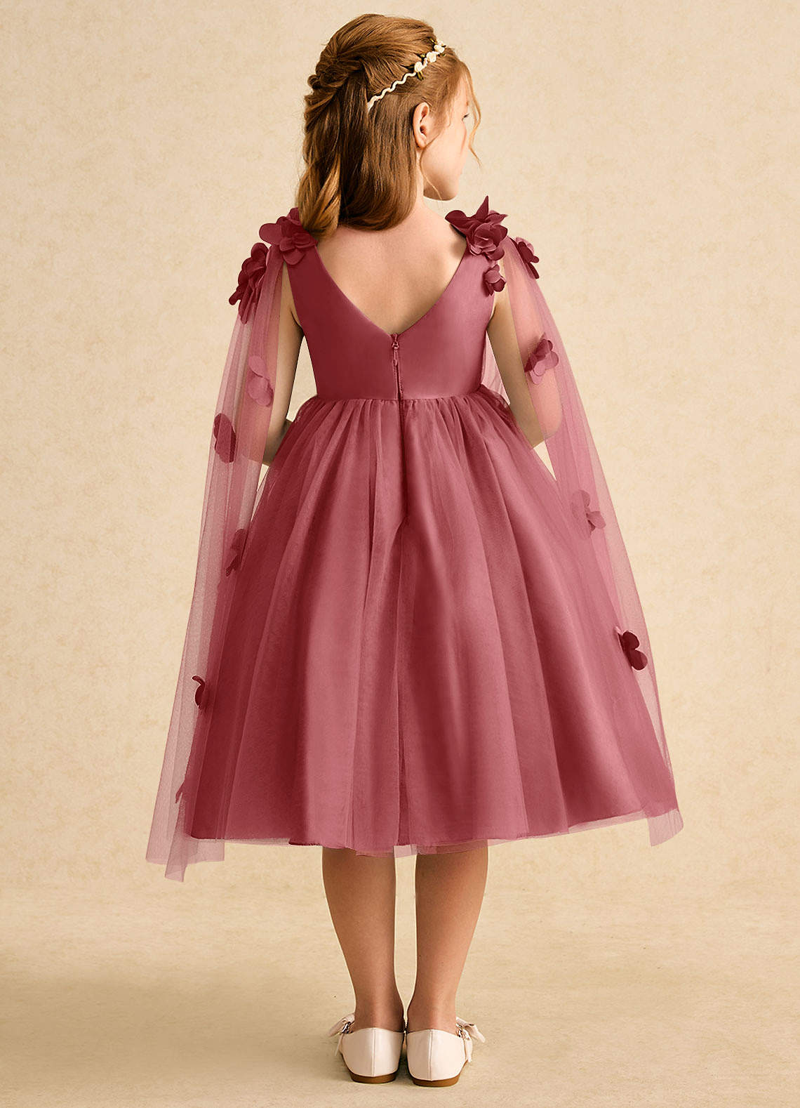 Azazie Staria Vestidos de florista Vestido Rosa Antiga de Tule de Vestido de baile com Franzido image1
