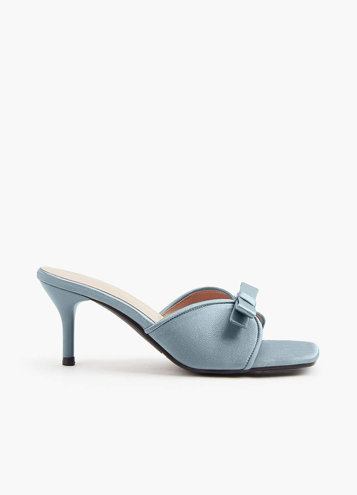front Matching Color Metallic Satin Bow Kitten Heels