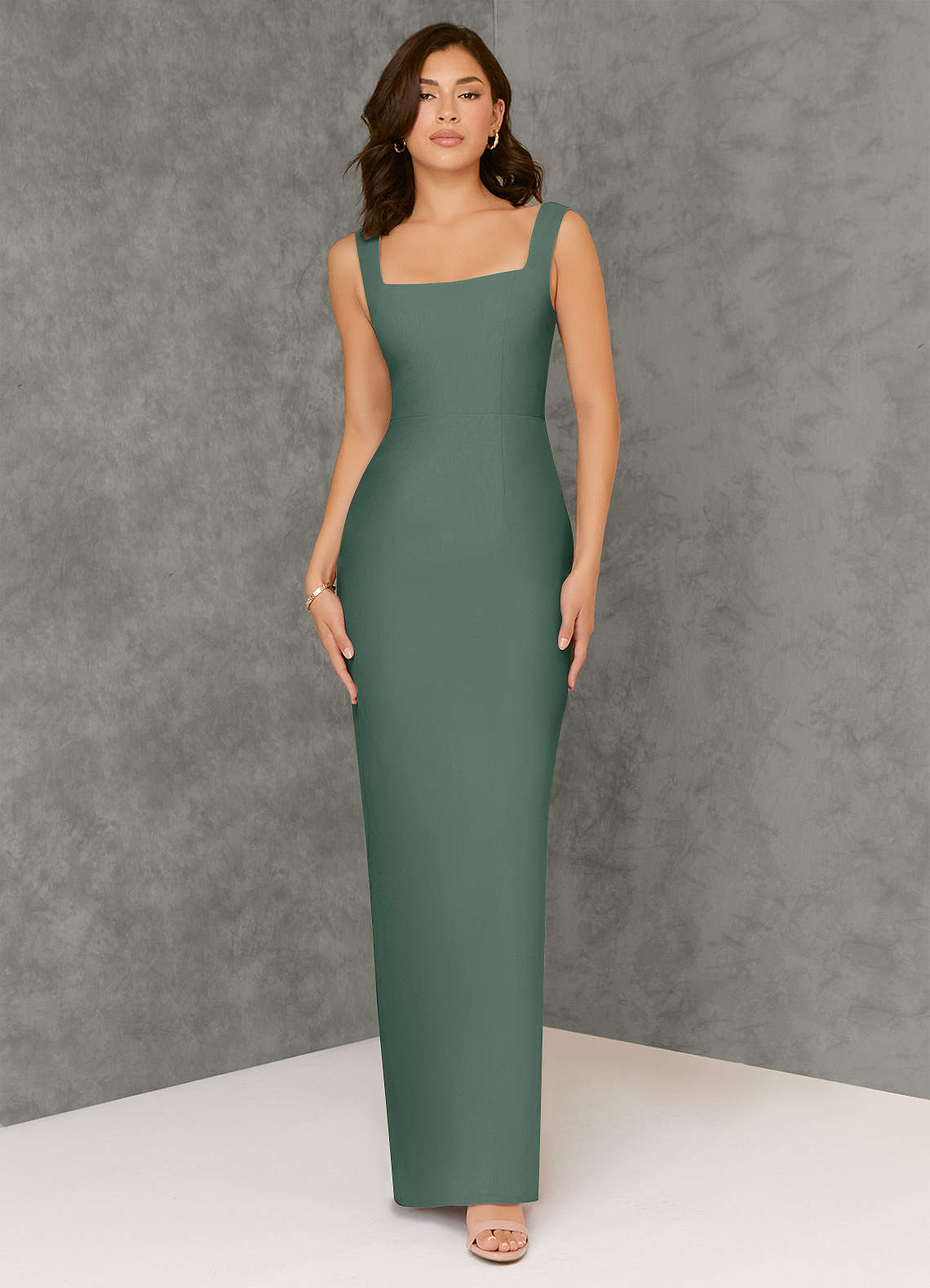 Azazie Flori Bridesmaid Dresses Sea Moss Sheath Square Neckline Chiffon Dress image1