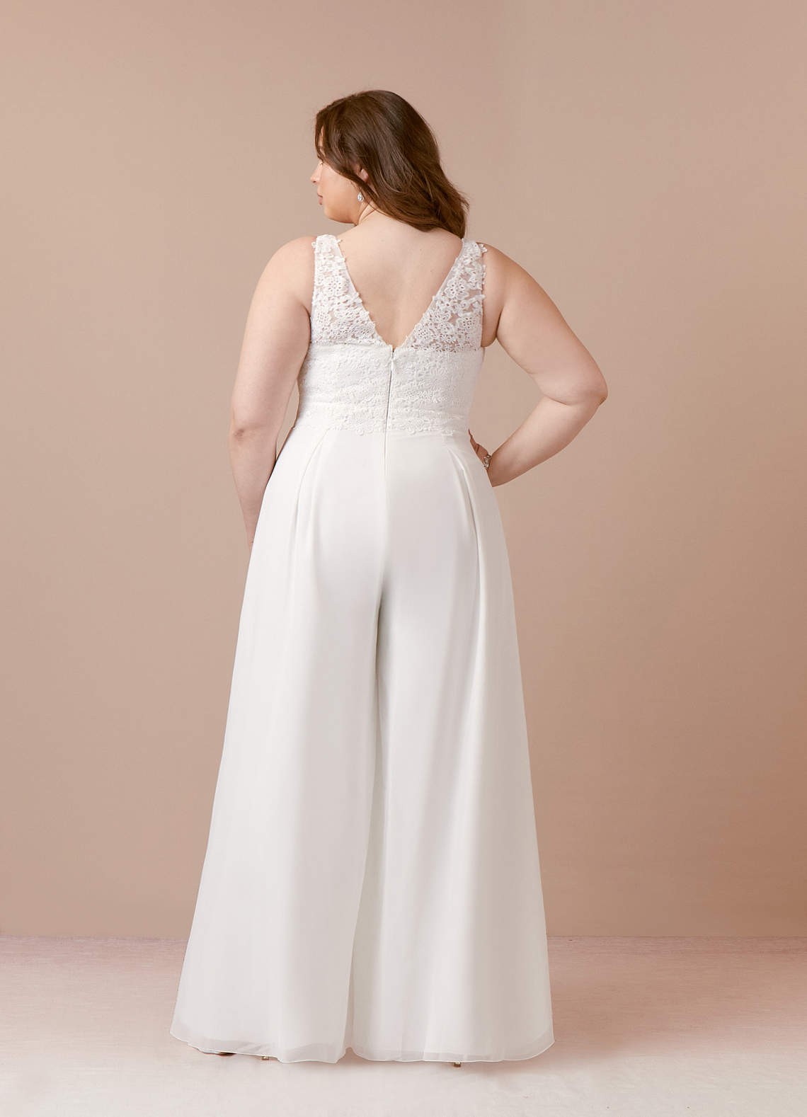 Azazie Florine Wedding Dresses Diamond White Pant Styles V-Neck Lace Chiffon Dress image7