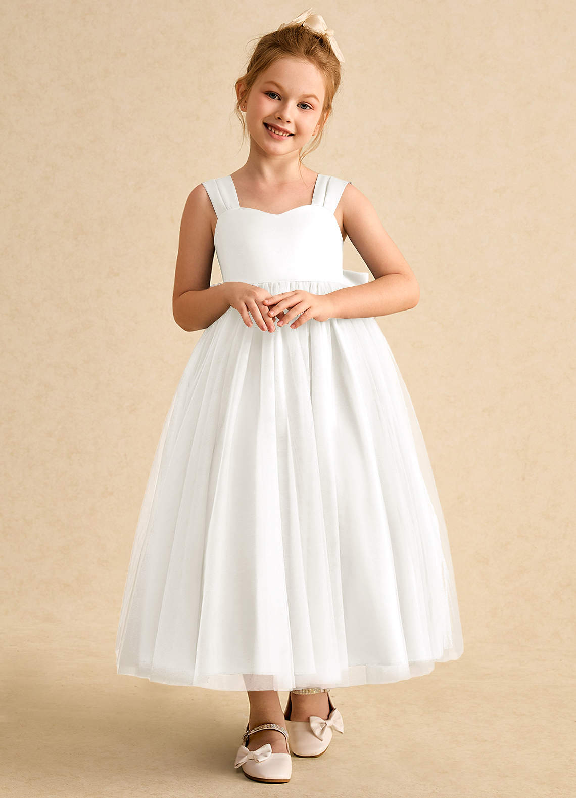 Azazie Chickadee Flower Girl Dresses Ivory Ball-Gown Sweetheart Neckline Matte Satin Dress image4