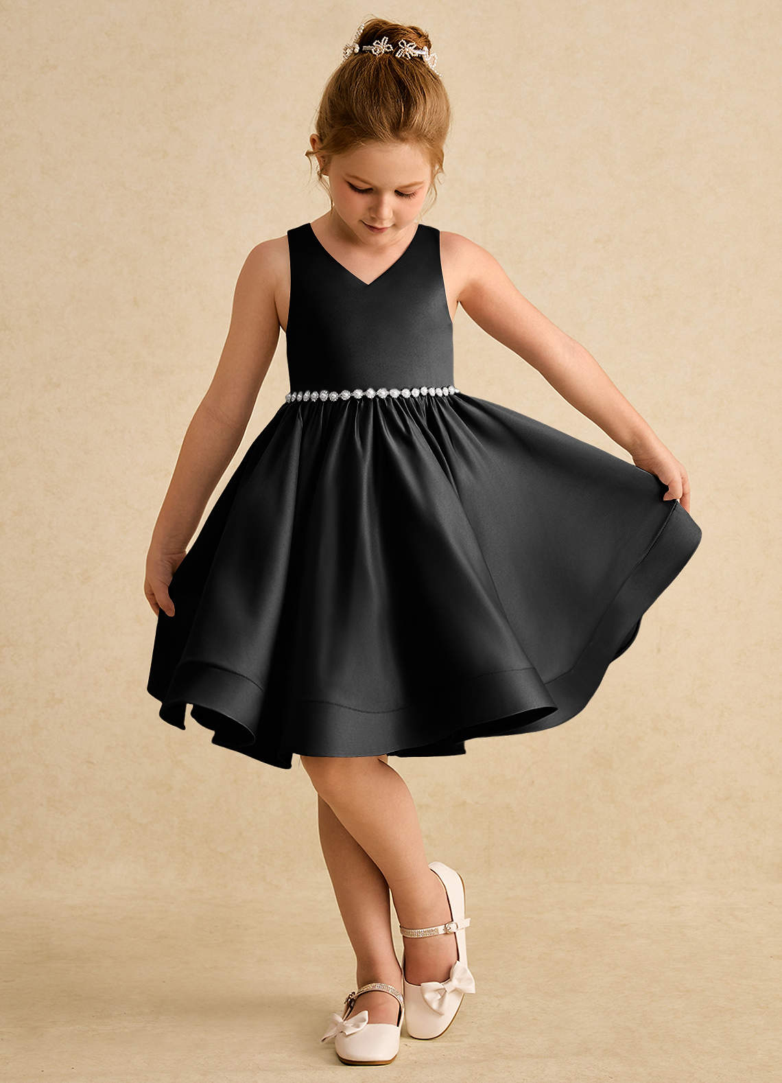 Azazie Julietta Robe Demoiselle D'honneur Fillette Robe Princesse en Tulle Convertible Noir image3