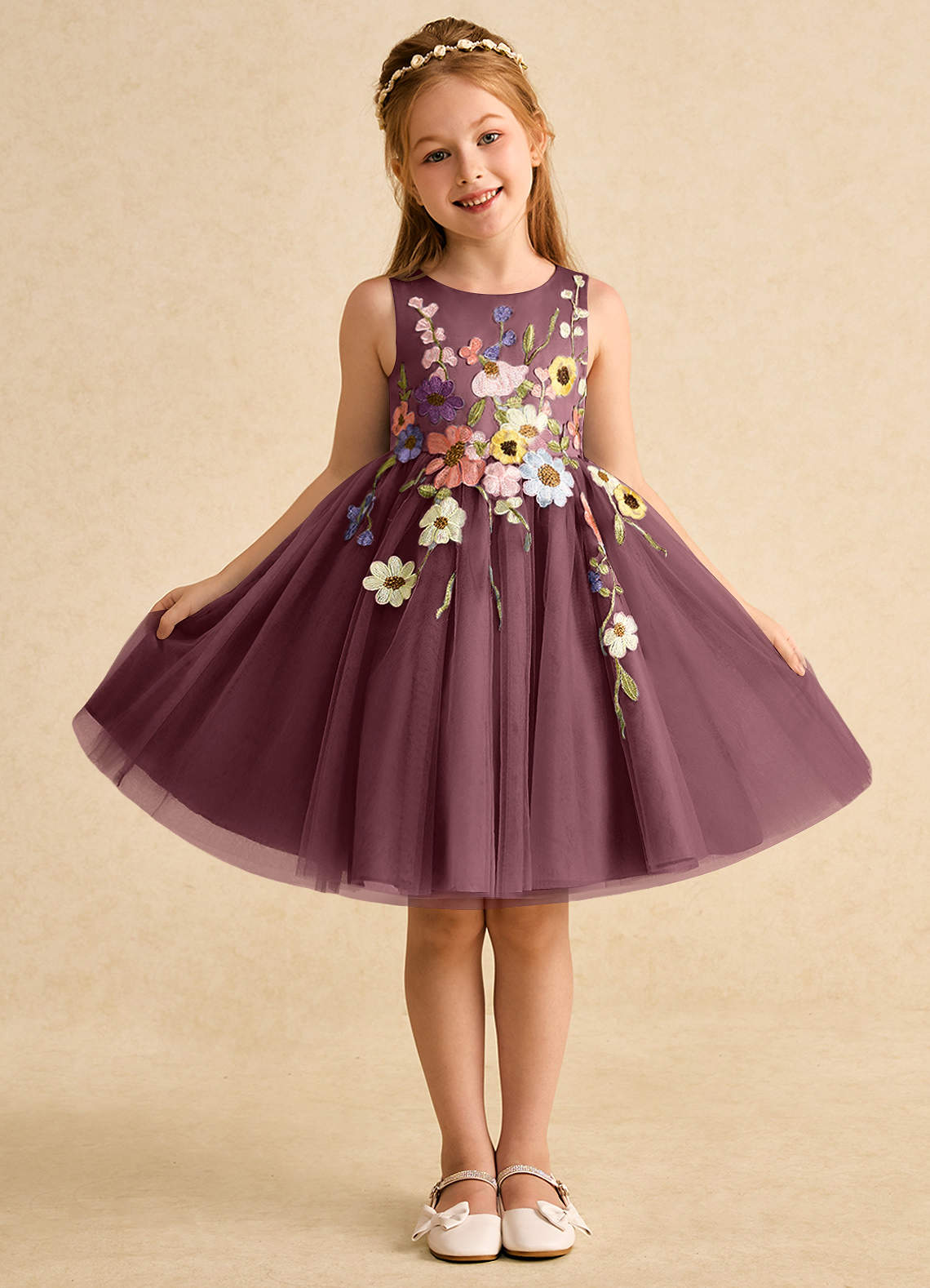Azazie Prima Flower Girl Dresses Sangria A-Line Bow Tulle Dress image1