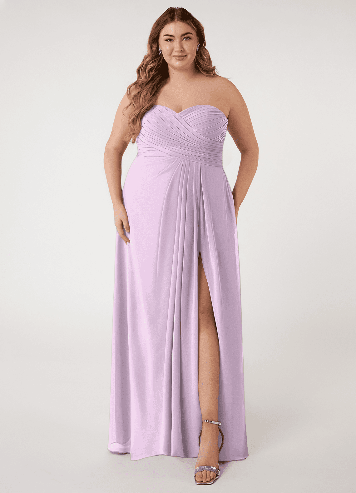 Azazie Arabella Allure Robes de demoiselle d'honneur Robe Trapèze Convertible en Mousseline de soie Encolure en Forme de Cœur Frostiges Flieder image1