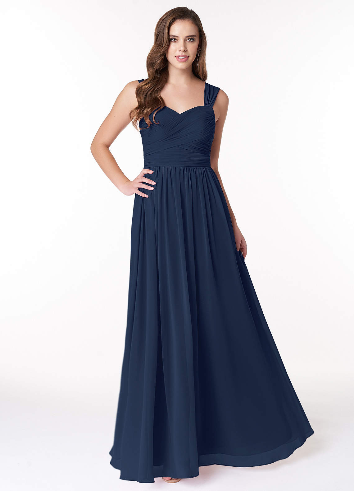 Azazie Zapheira Bridesmaid Dresses Dark Navy A-Line Ruched Chiffon Dress image1