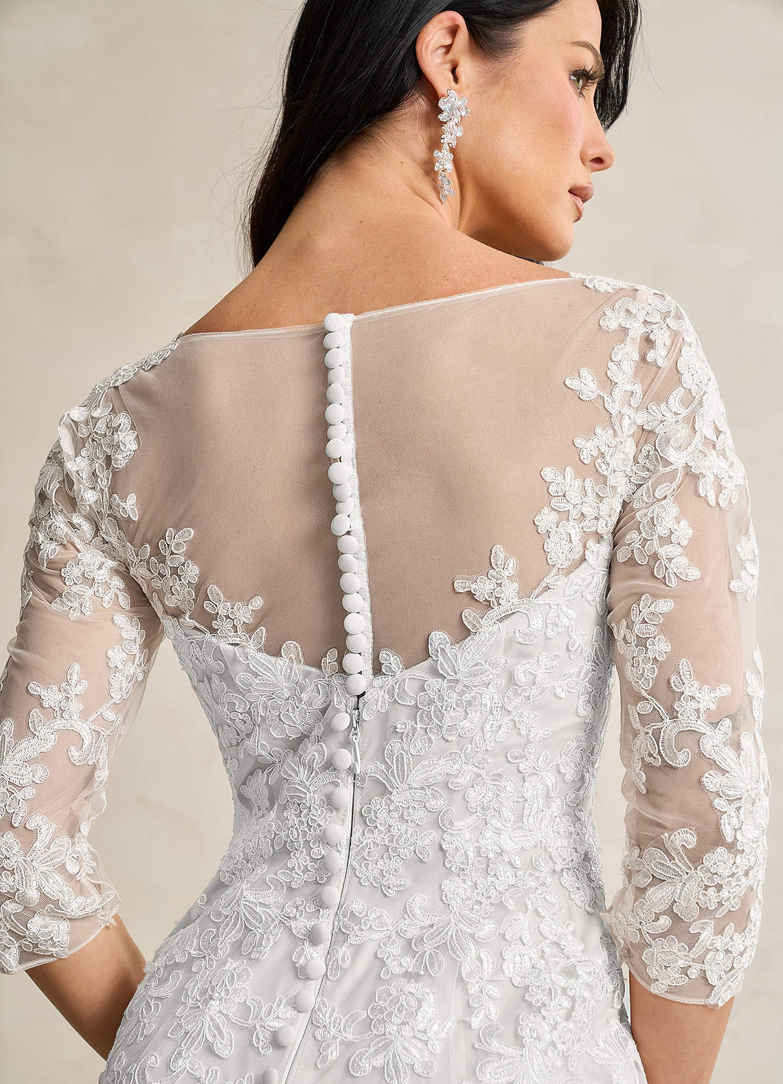 Azazie Neela Wedding Dresses Diamond White Mermaid V-Neck Lace Tulle Dress image6