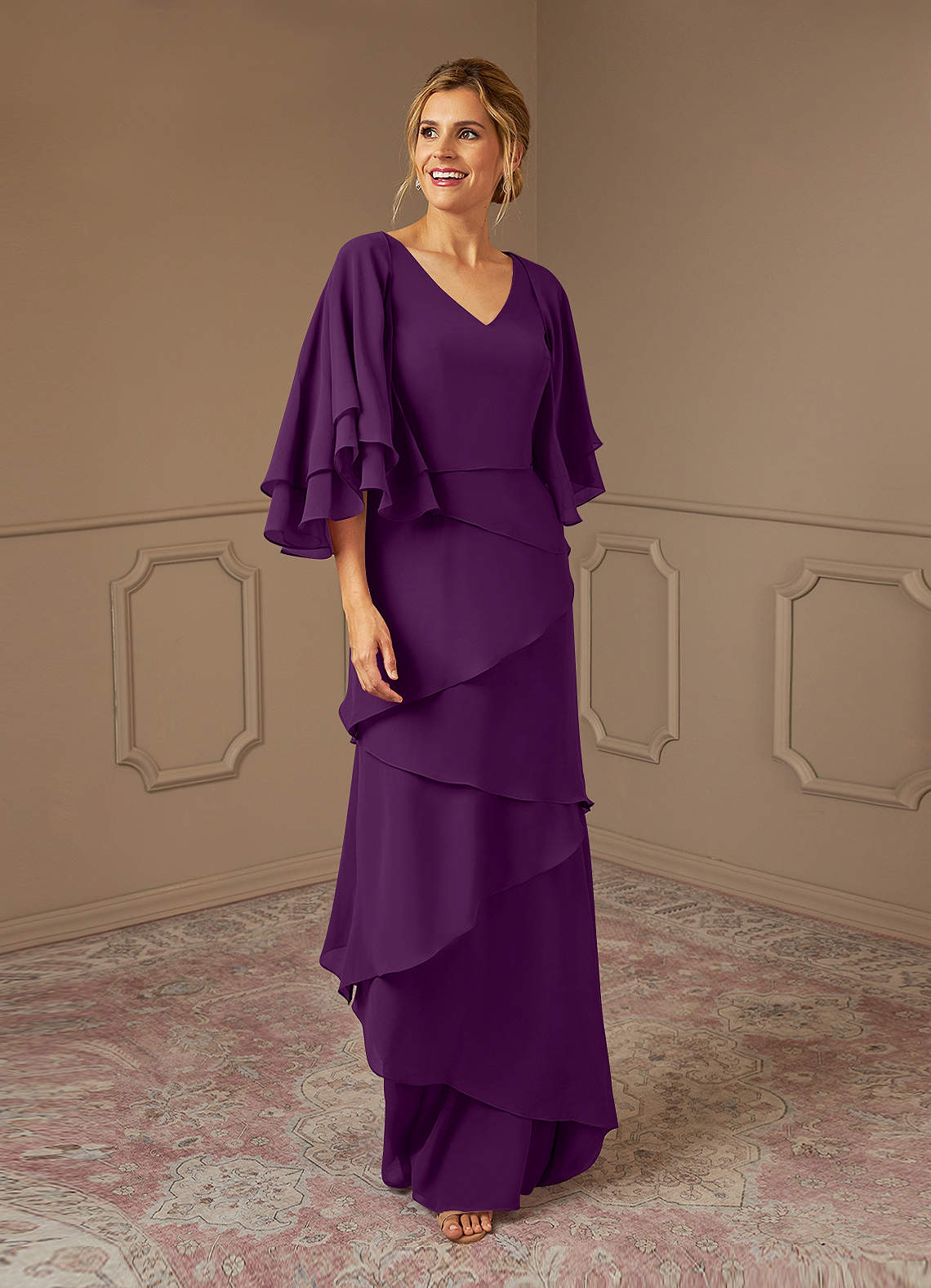 Azazie OHara Mother of the Bride Dresses Grape A-Line V-Neck Chiffon Dress image1
