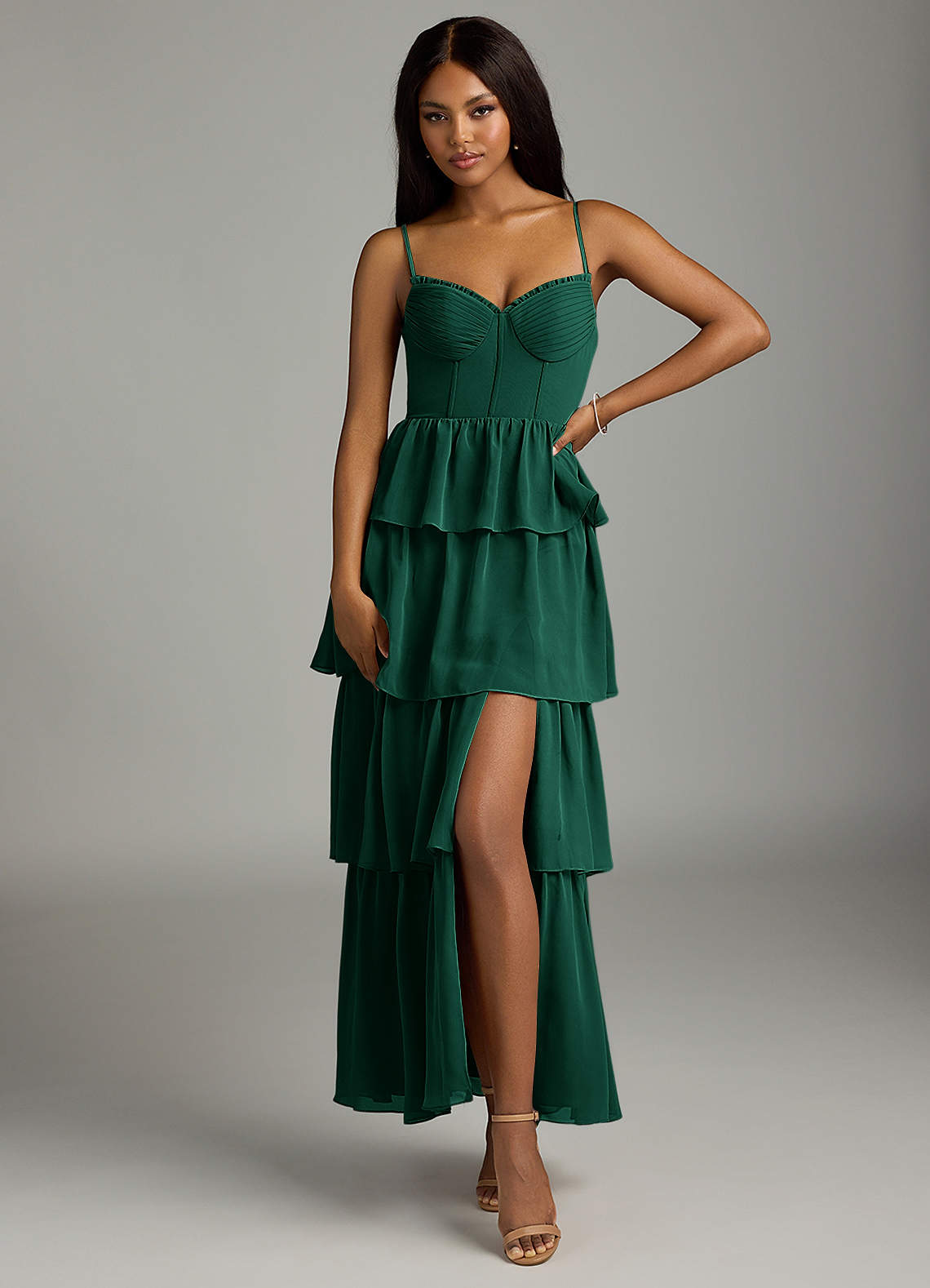 Azazie Kaiden Bridesmaid Dresses Emerald A-Line Sweetheart Neckline Chiffon Dress image1