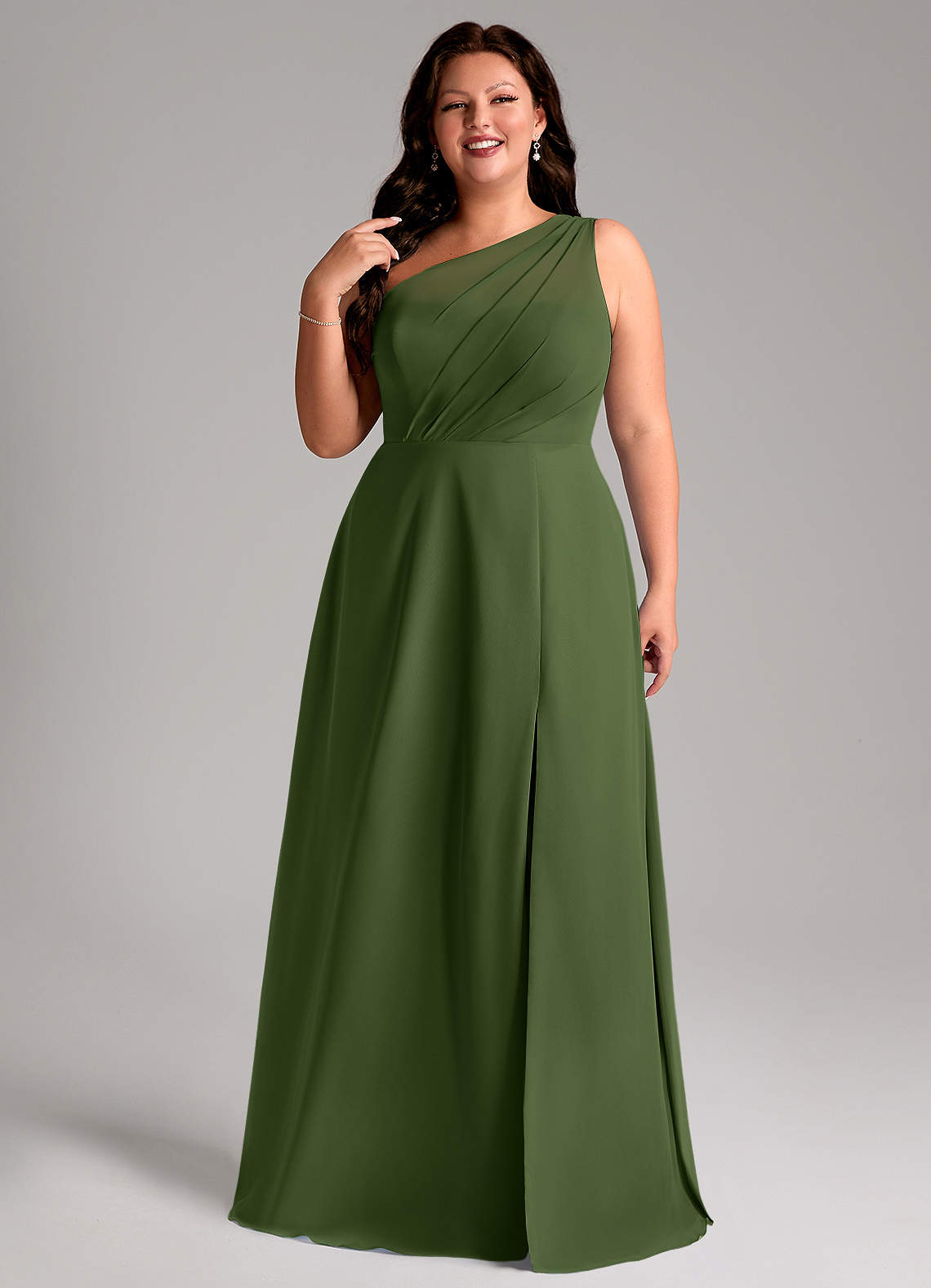 Azazie Phaedra Bridesmaid Dresses Olive A-Line One Shoulder Chiffon Dress image10