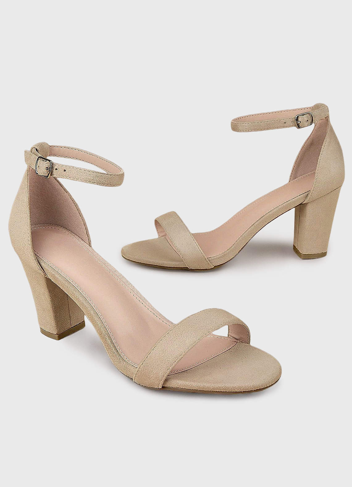 front Suede Ankle Strap Chunky Heels