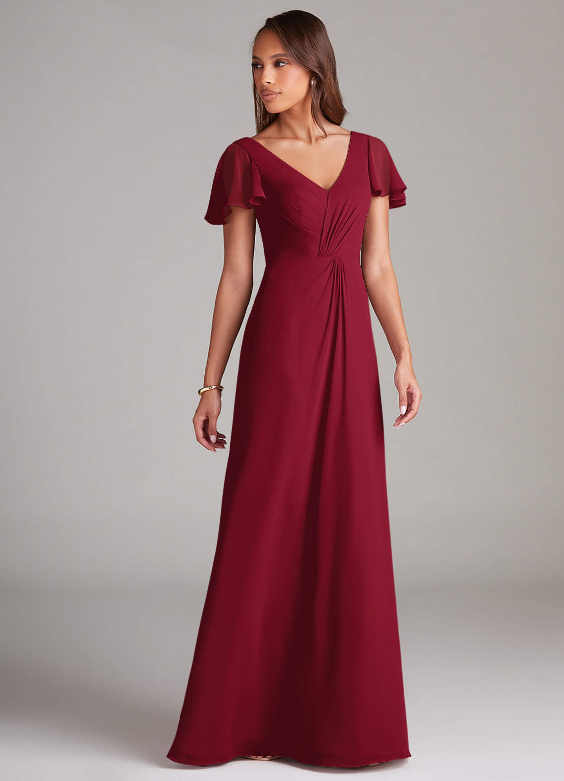 Azazie Soren Bridesmaid Dresses Burgundy A-Line Ruched Chiffon Dress image3