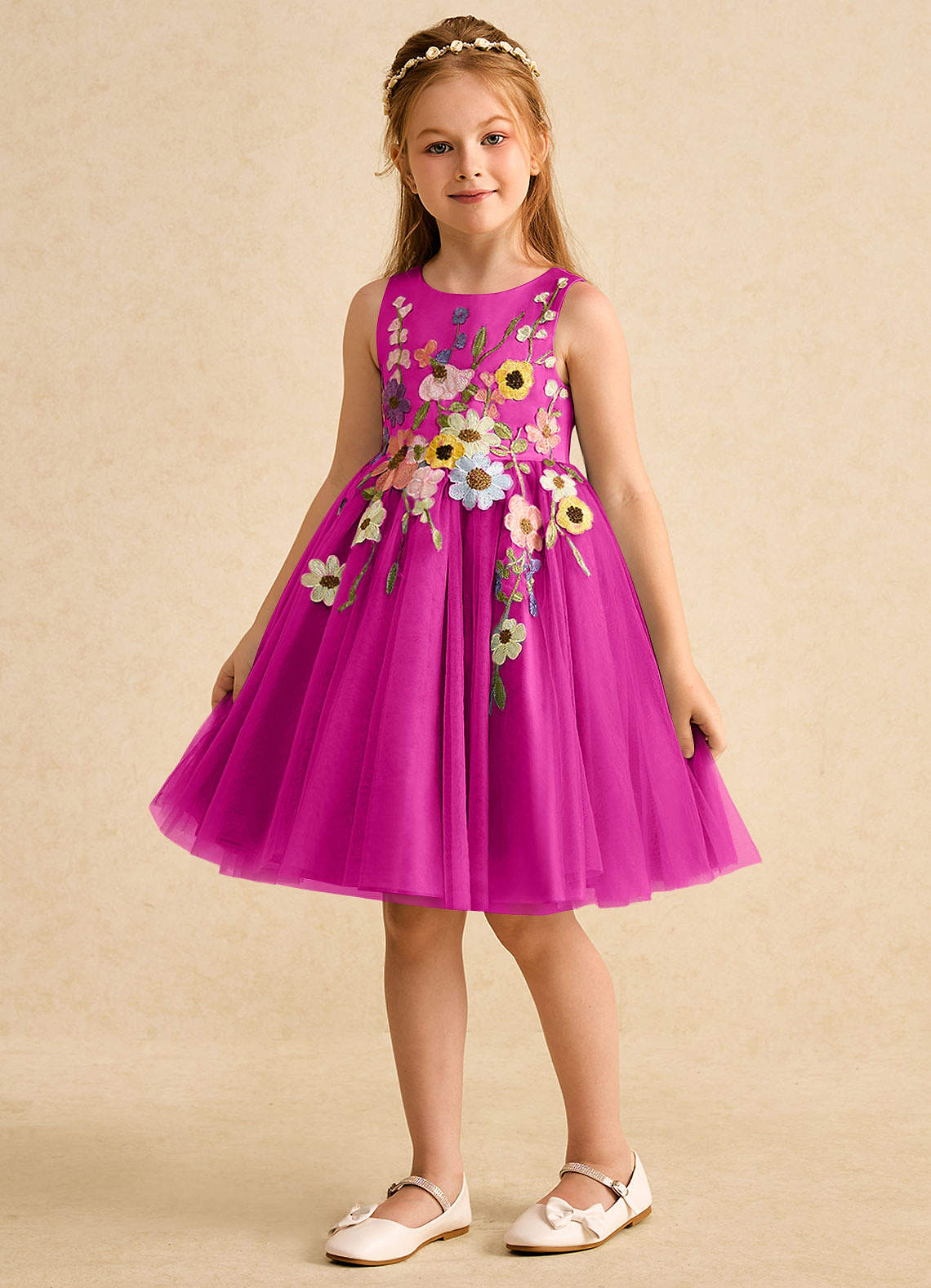 Azazie Prima Blumenmädchenkleider A-Linie Schleifen Tüll Kleid Fuchsia image4