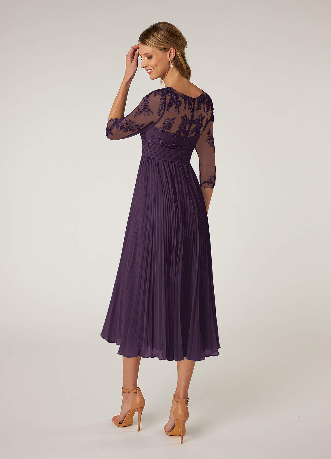 Azazie Tutu Mother of the Bride Dresses Plum A-Line Boatneck Lace Chiffon Dress image3