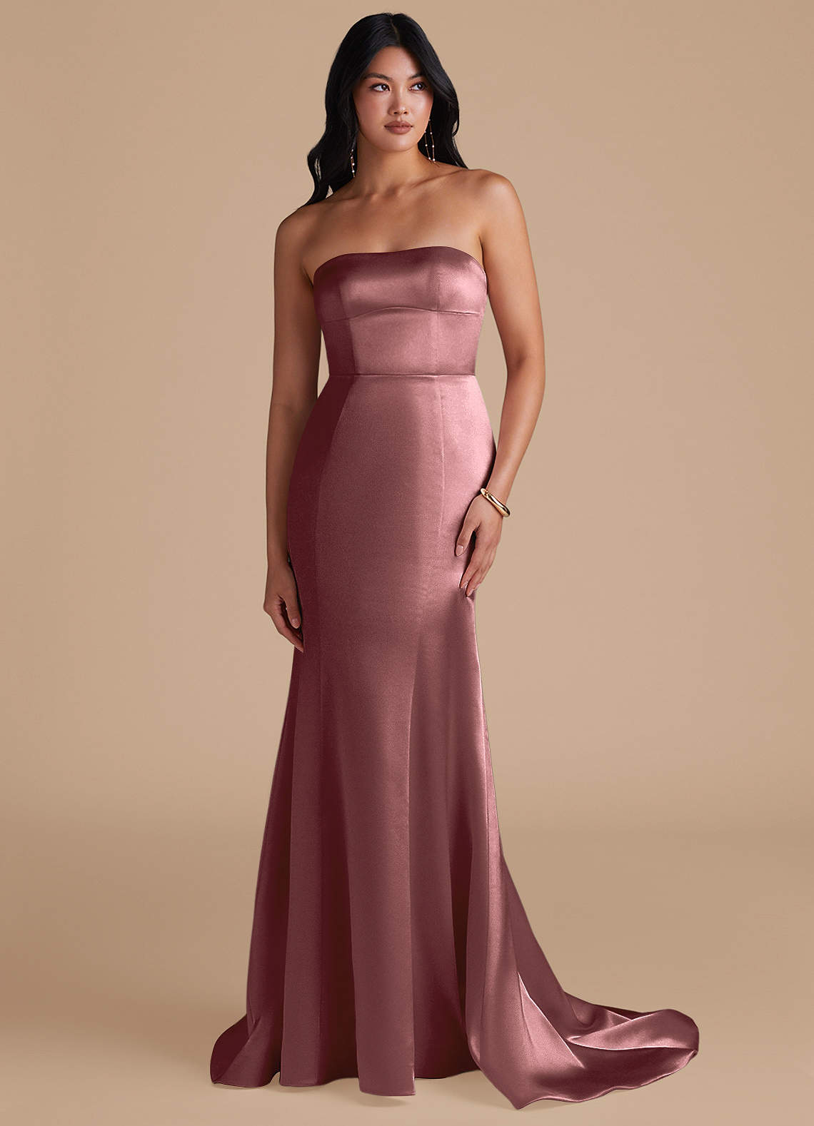 Azazie Aura Vestidos de damas de honor Vestido de Malva Vintage de Satén Metálico de Corte Sirena Convertible image1