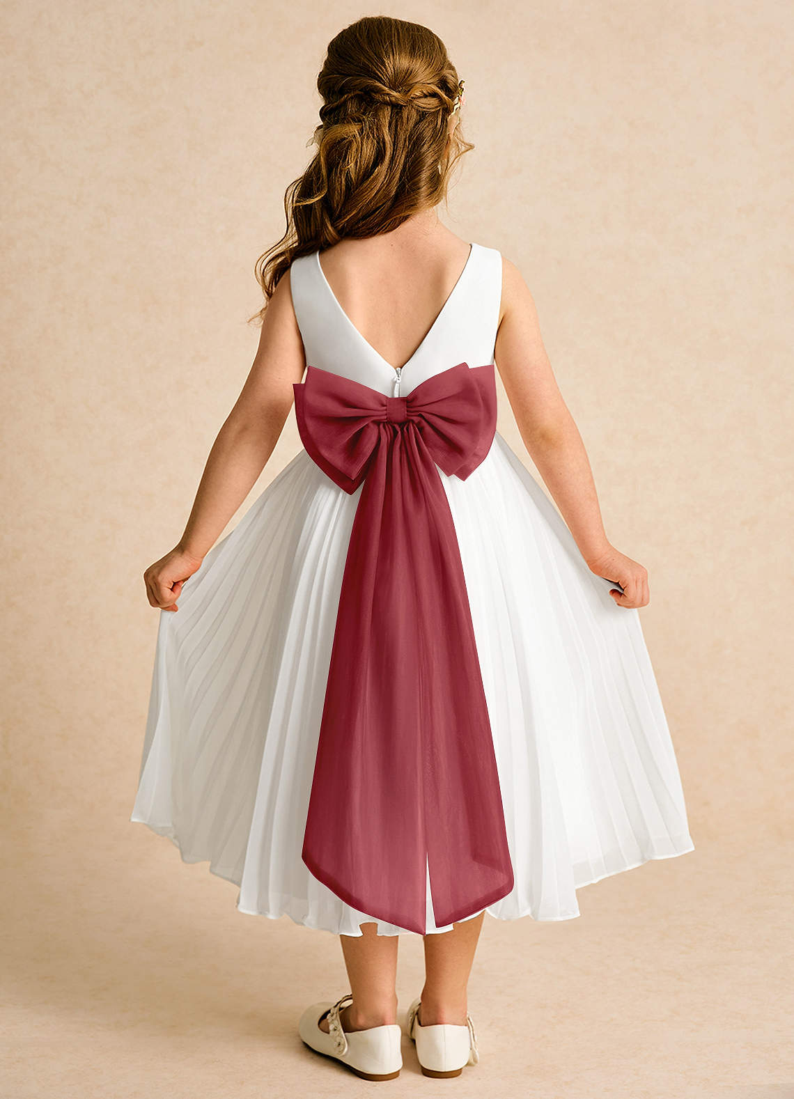 Azazie Margot Flower Girl Dresses Ivory Pomegranate A-Line Pleated Chiffon Dress image1