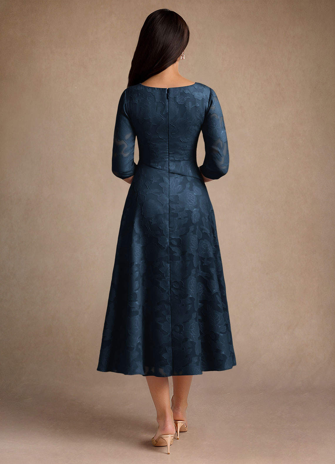 Azazie Durant Mother of the Bride Dresses Dark Navy A-Line Pleated Floral Burnout Dress image2