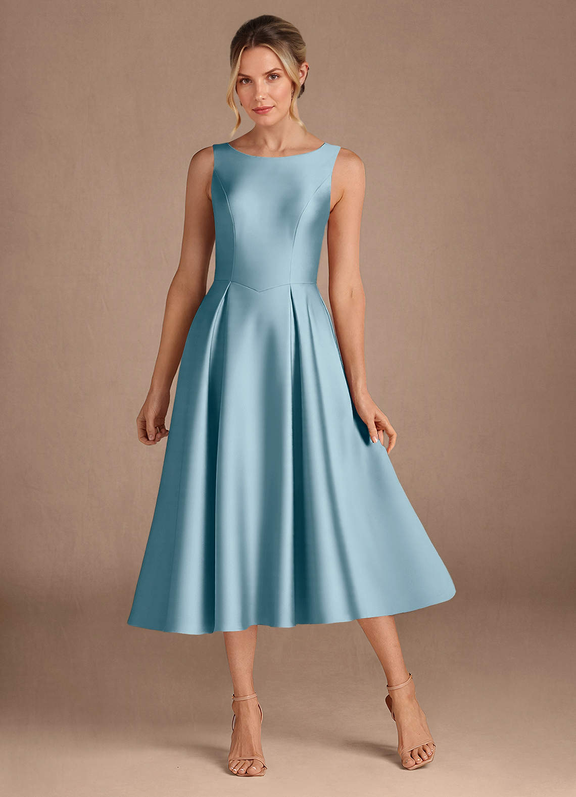 Azazie Fulton Mother of the Bride Dresses Moody Blue A-Line Pleated Stretch Satin Dress image1
