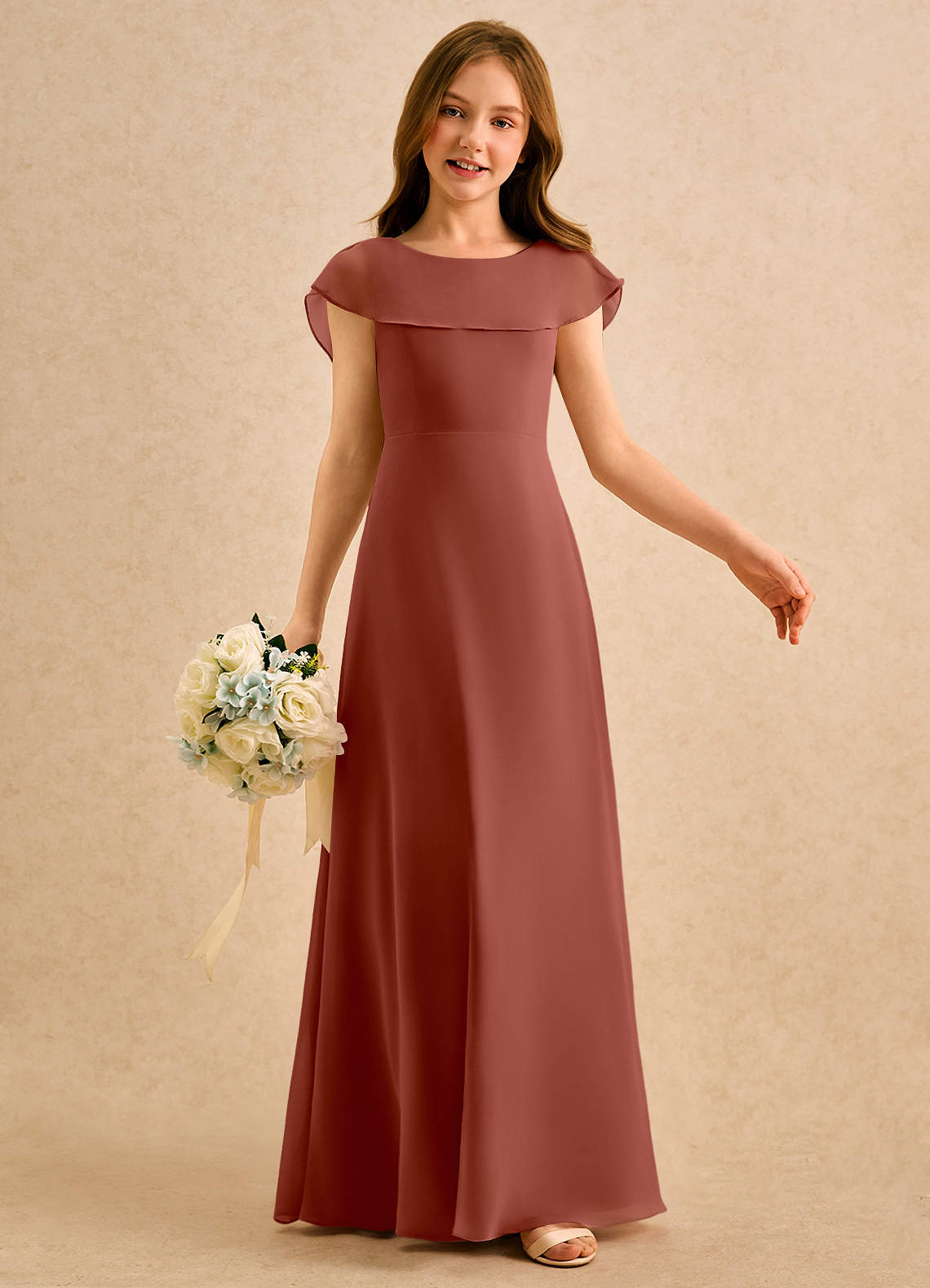 Azazie Kittie Girls Formal Flower Girl Klänningar Klä A-Line i Chiffong image5