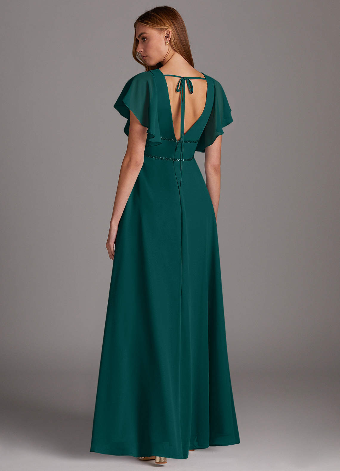 ready to ship bridesmaid dress Plus Size A-Line Lace-Up Chiffon Maxi Bridesmaid Dress
