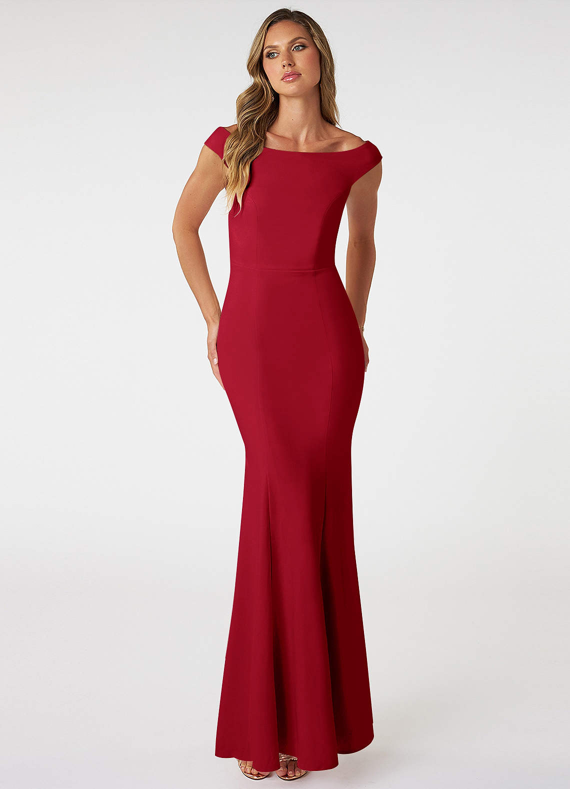 Azazie Nicolina Bridesmaid Dresses Scarlet Mermaid Square Neckline Stretch Crepe Dress image1