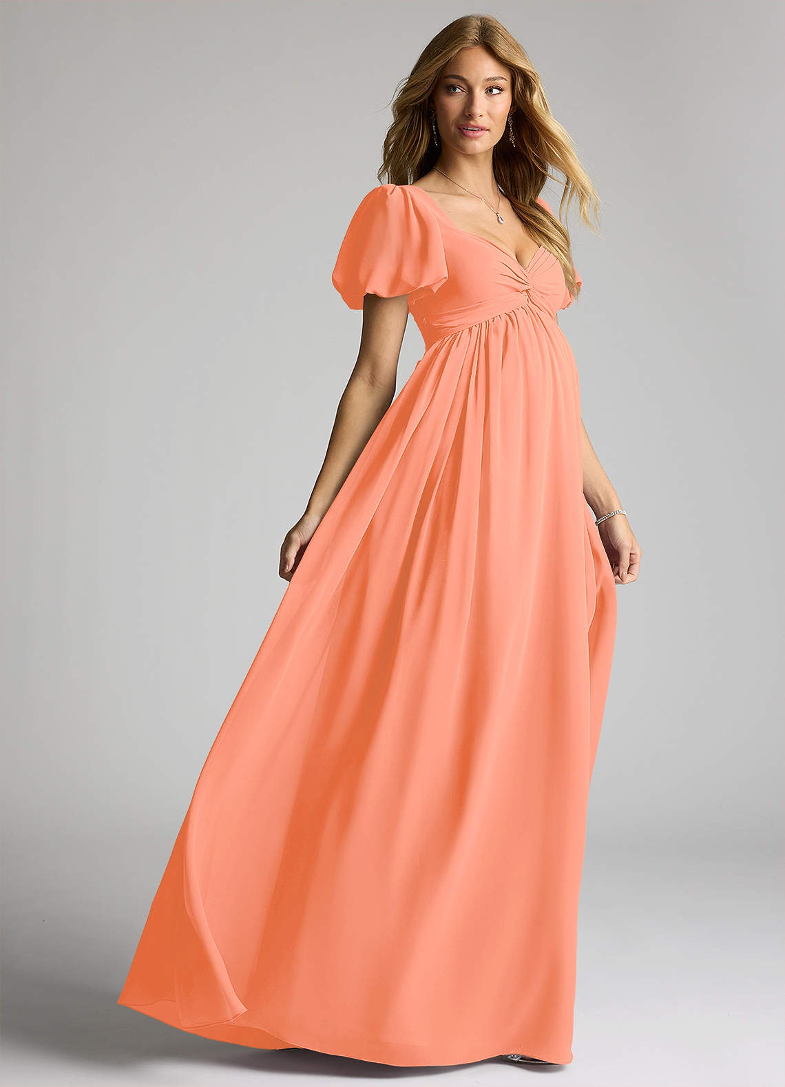 Azazie Madisynn Maternity Bridesmaid Dresses Bow Chiffon Floor-Length Dress image3