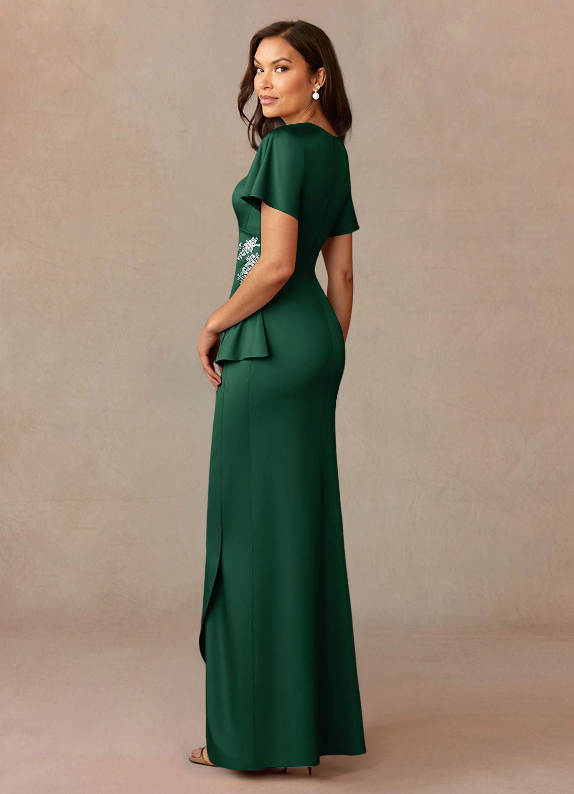 Azazie Robins vestidos de madre de la novia Vestido de Verde Oscuro de Satén Elástico de Corte En A con Plisado image1
