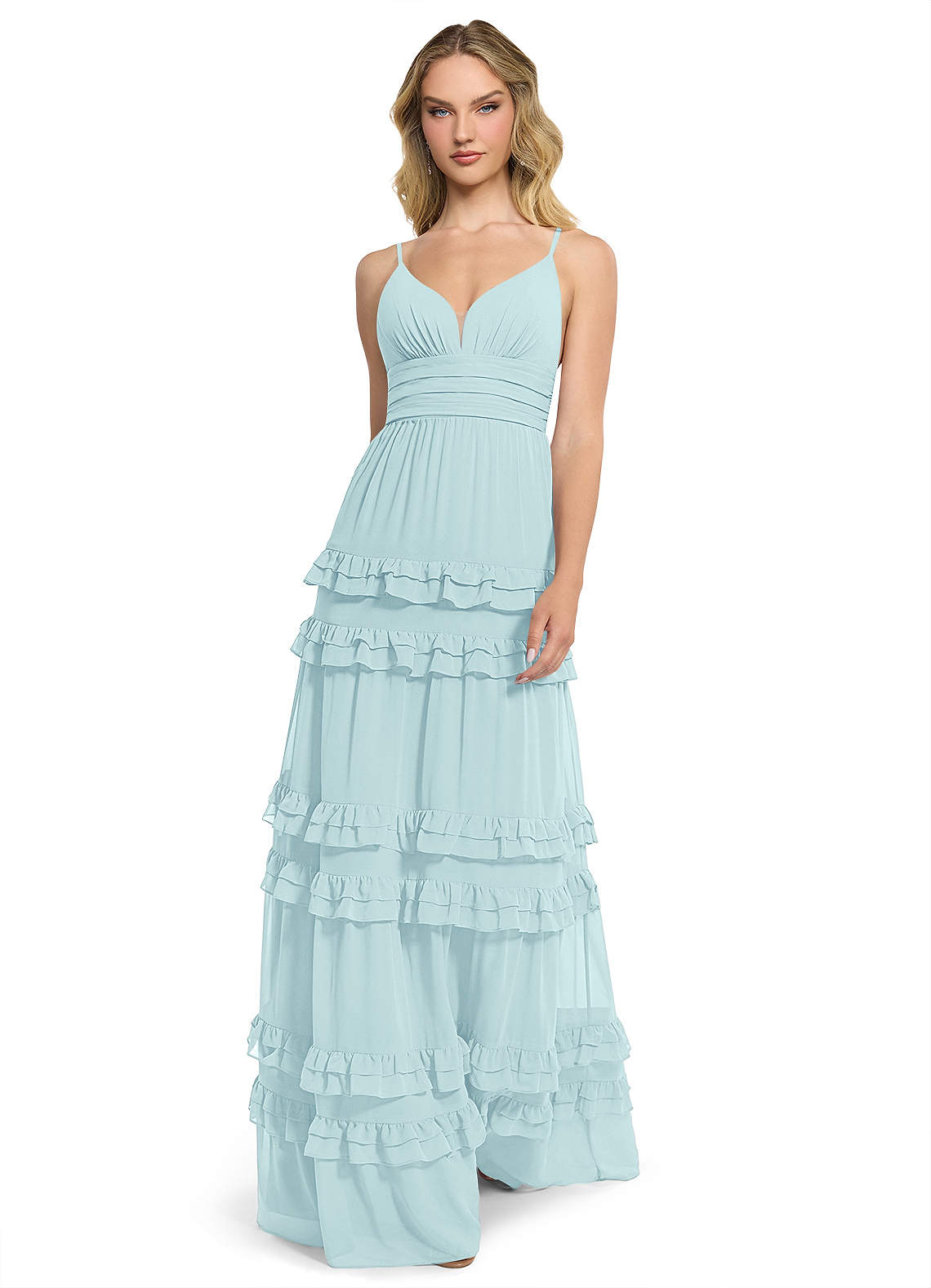 Azazie Rachel Bridesmaid Dresses Sea Glass A-Line Chiffon Dress image1