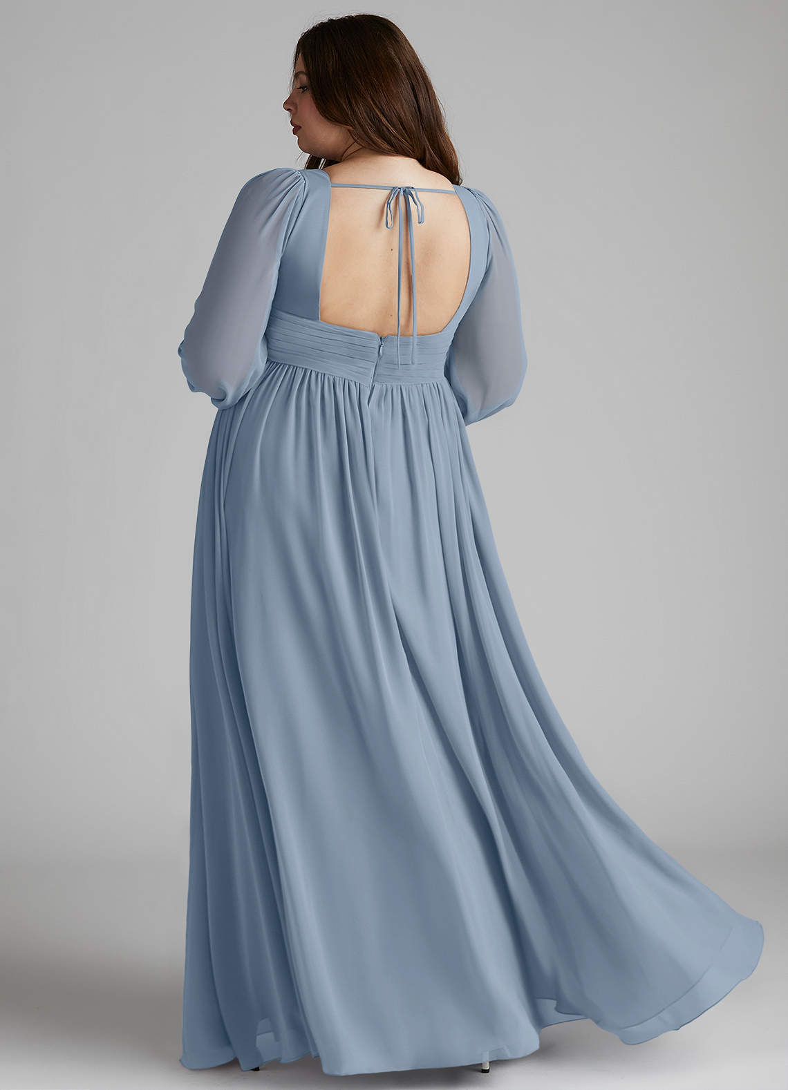 Azazie Norah Bridesmaid Dresses Dusty Blue A-Line V-Neck Long Sleeve Chiffon Dress image6