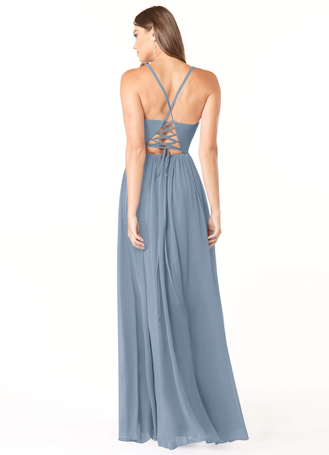 Azazie Aaida Jurken voor thuis passen Jurk van Chiffon met A-Lijn Korset Stoffig Blauw image1