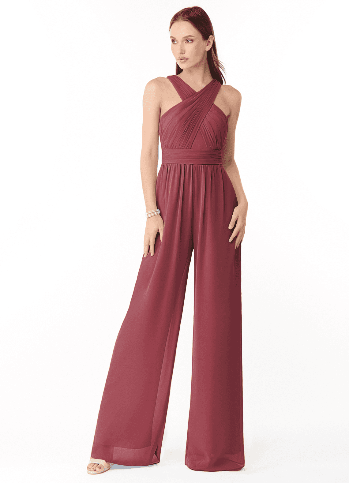 Azazie Berdie Robes de demoiselle d'honneur Combinaison en Mousseline de soie Dos nu Merlot image1