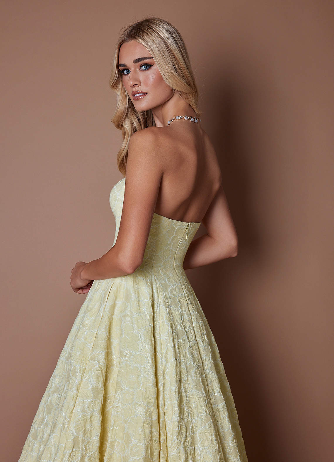 pale yellow formal maxi dress S Pale Yellow V-Neck Chiffon Fit and Flare Bridesmaid Maxi Dress main image 0