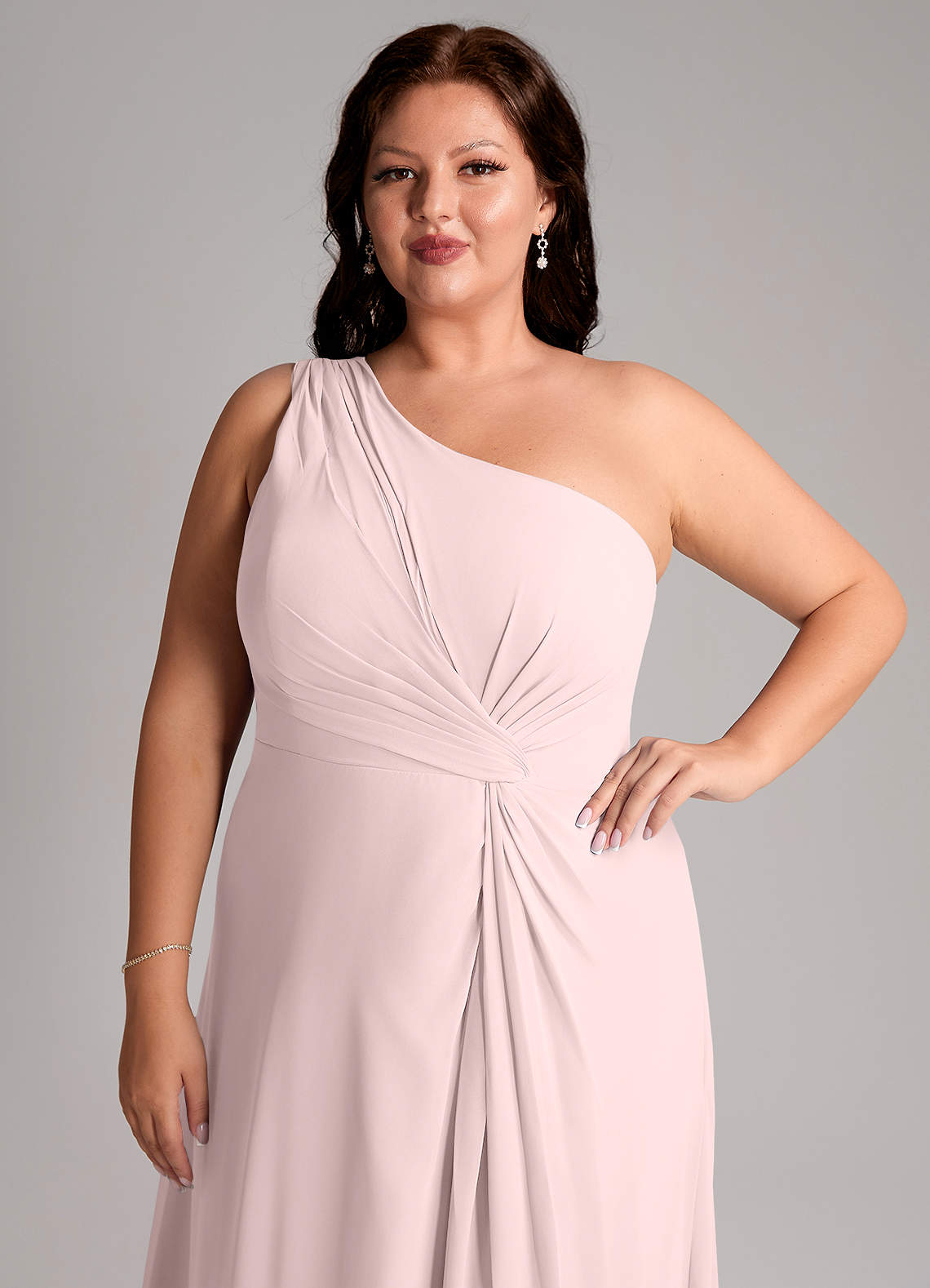 Azazie Brooke Bridesmaid Dresses Blushing Pink A-Line One Shoulder Chiffon Dress image13