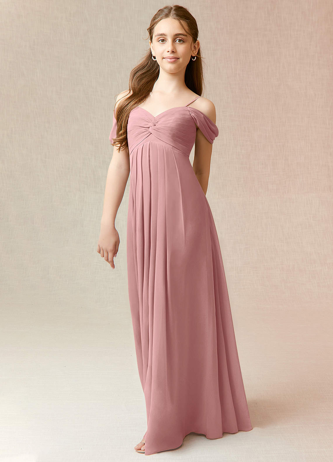 Azazie Kaitlynn Junior Dusty Rose A-Line Off the Shoulder Chiffon Dress image1