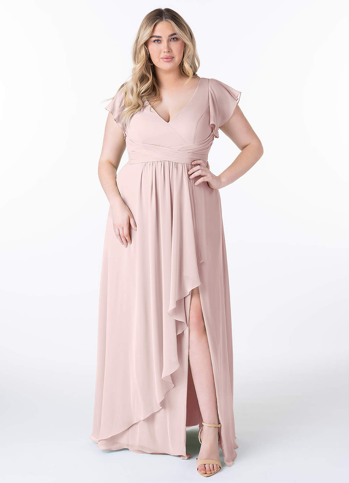 Azazie Omari Bridesmaid Dresses Blushing Pink A-Line Chiffon Dress image1