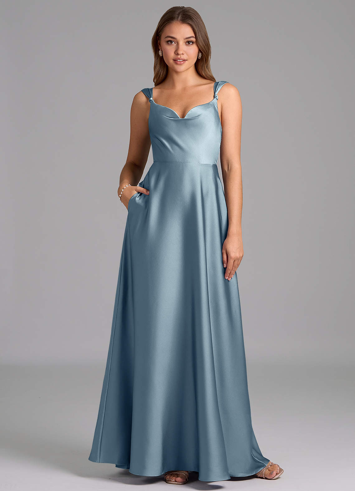Azazie Beatrice Bridesmaid Dresses Dusty Blue A-Line Sweetheart Neckline Stretch Satin Dress image1