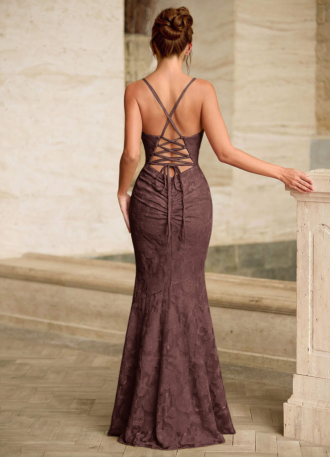 Leahenmo Mocha Coco Spaghetti Strap Mermaid Dress Prom and Homecoming Dresses