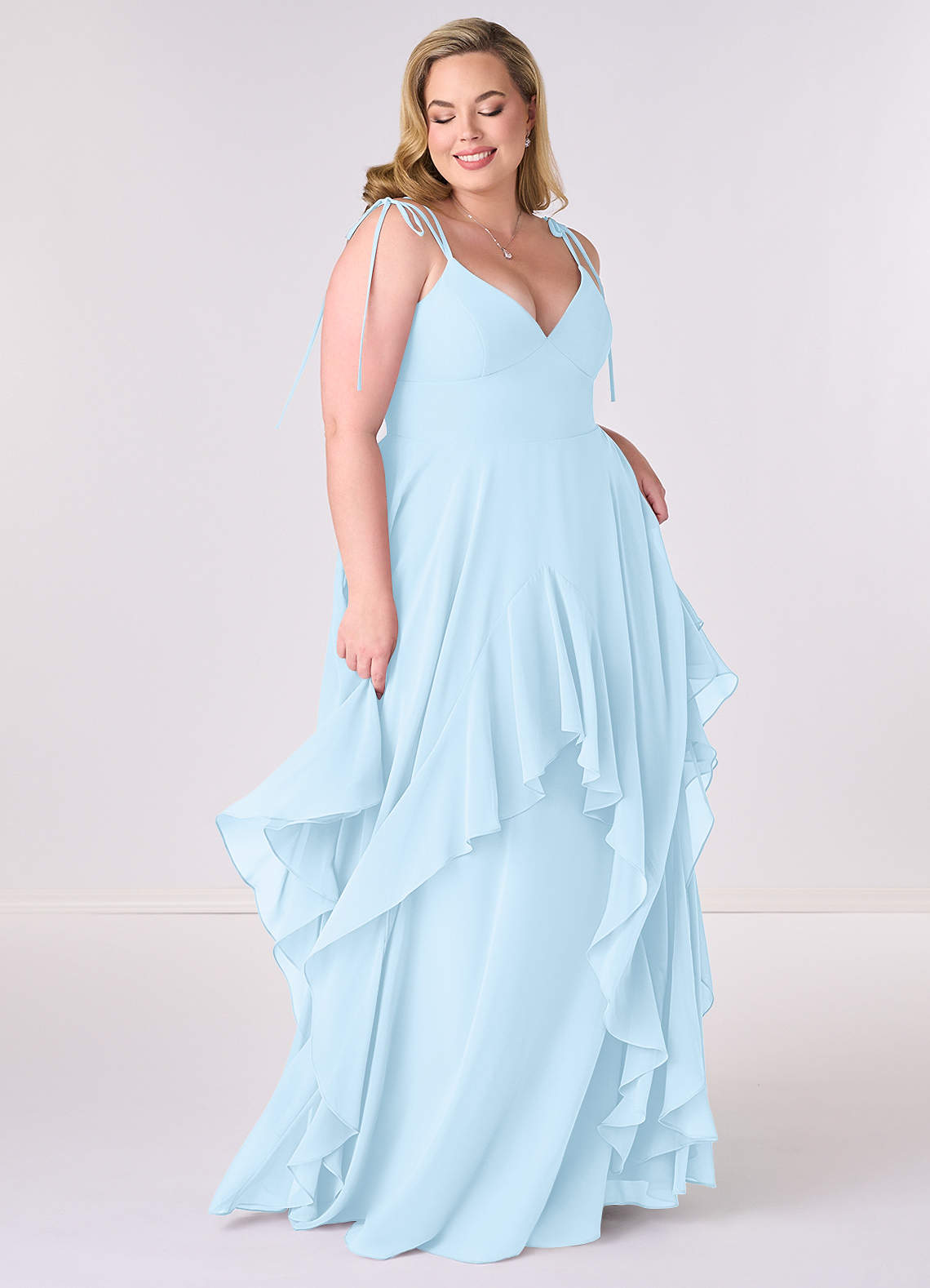 Sky Blue A Line V-Neck Ruched Chiffon Junior Bridesmaid Dress main image 1