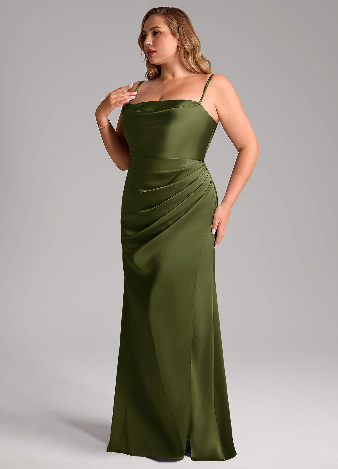 Azazie Leonis Bridesmaid Dresses Olive Mermaid Pleated Stretch Satin Convertible Dress image12