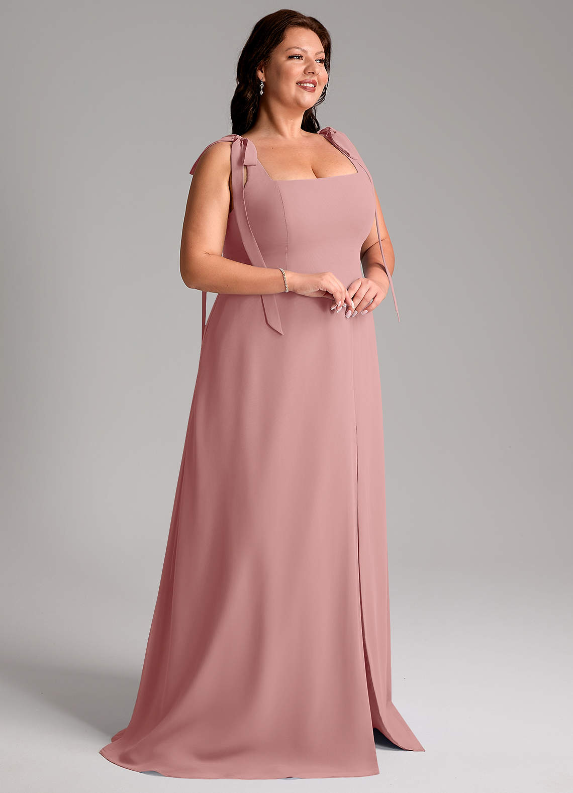 Azazie Debra Bridesmaid Dresses Dusty Rose A-Line with Pockets Chiffon Convertible Dress image14