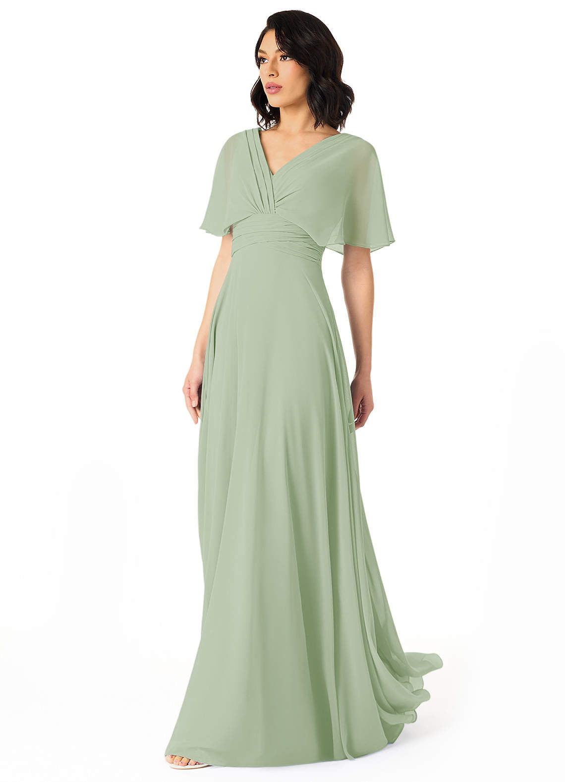 Azazie Pamela Bridesmaid Dresses Dusty Sage A-Line V-Neck Pleated Chiffon Dress image2