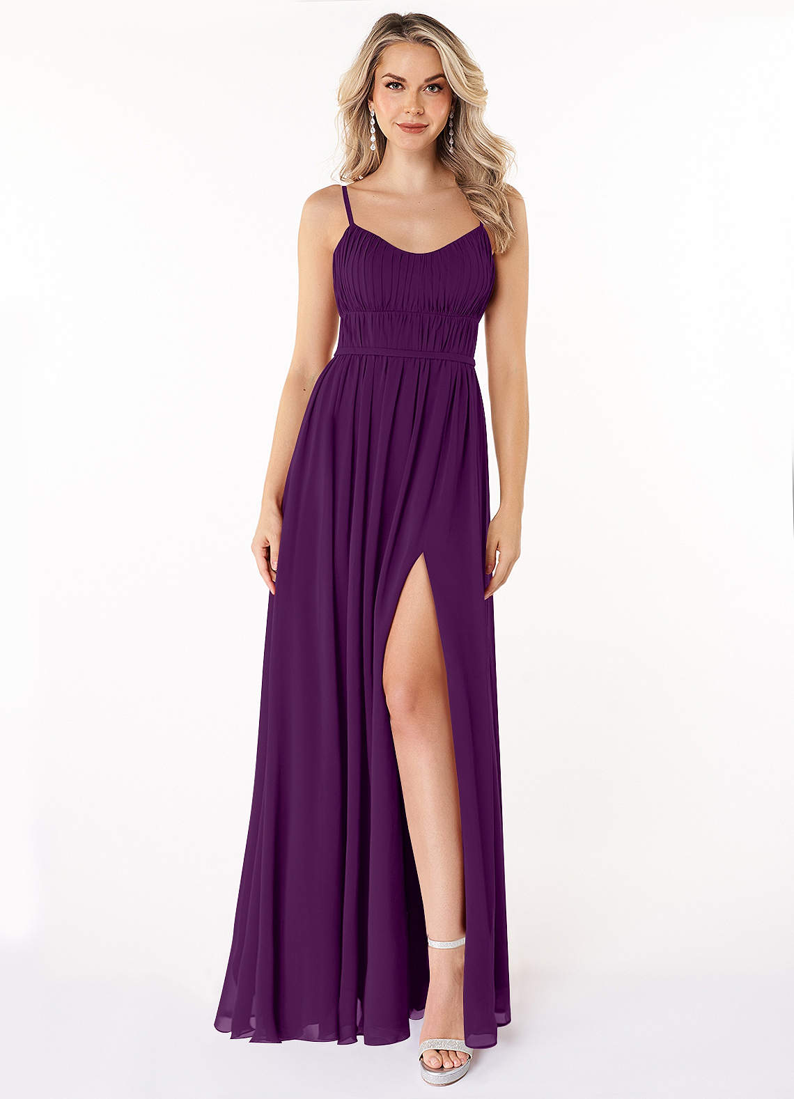 Azazie Yanelie Bridesmaid Dresses Grape A-Line Scoop Pleated Chiffon Dress image1