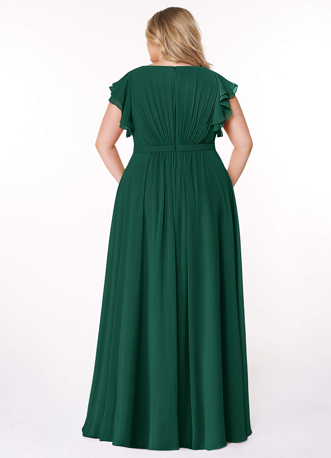 Azazie Daphne Modest Bridesmaid Dresses A-Line Ruffled Chiffon Floor-Length Dress image6