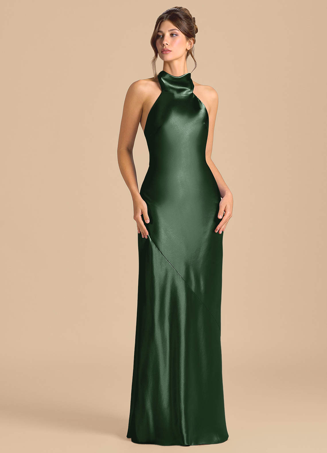 Azazie Velli Brudtärnklänningar Klä av Tubklänning i Metallisk satin Hög hals Eukalyptus image1