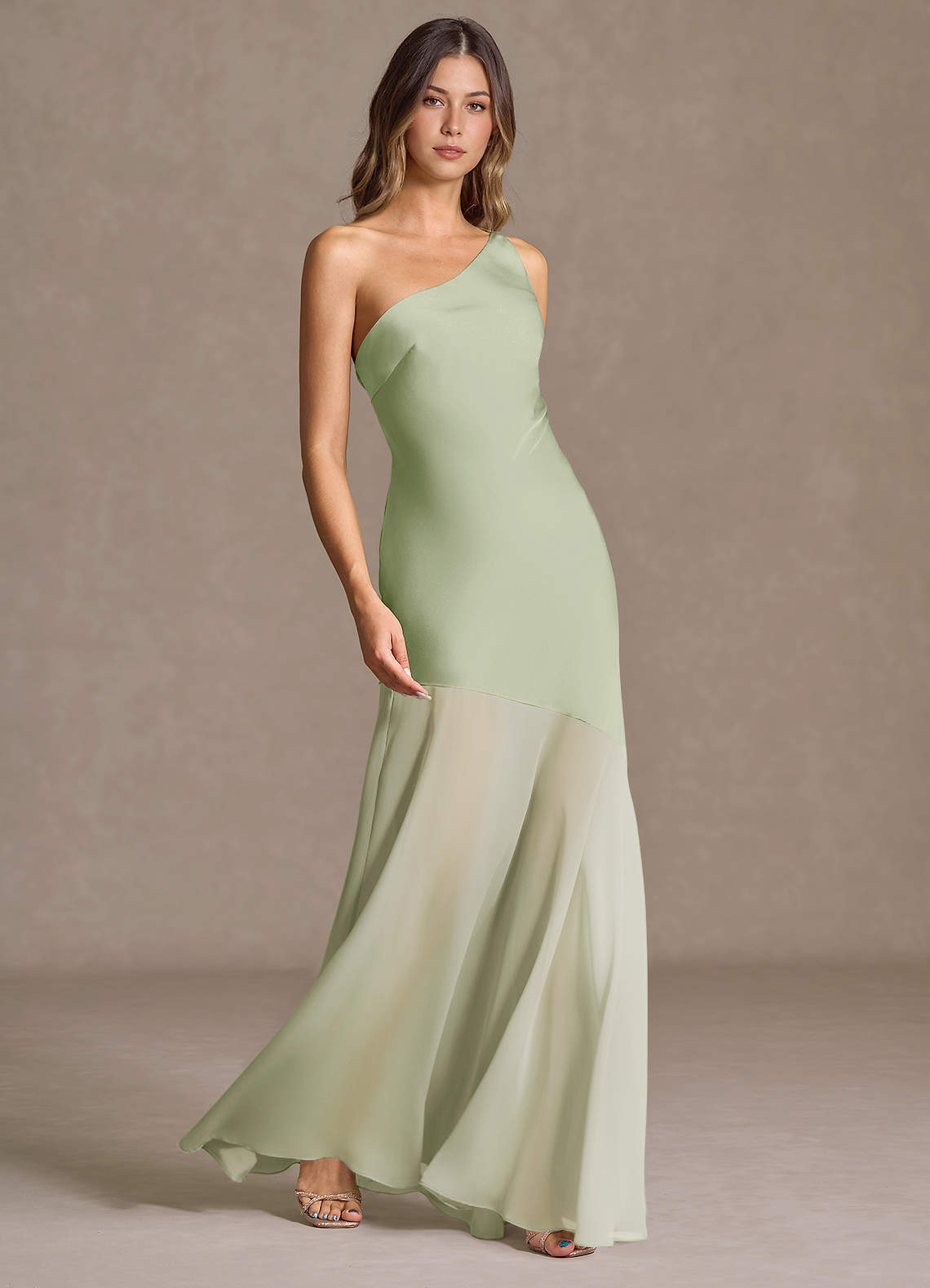 light green occasion dress Light Green Satin Long A-Line Prom Dress, Cute Short Sleeve Evening Dr main image 0