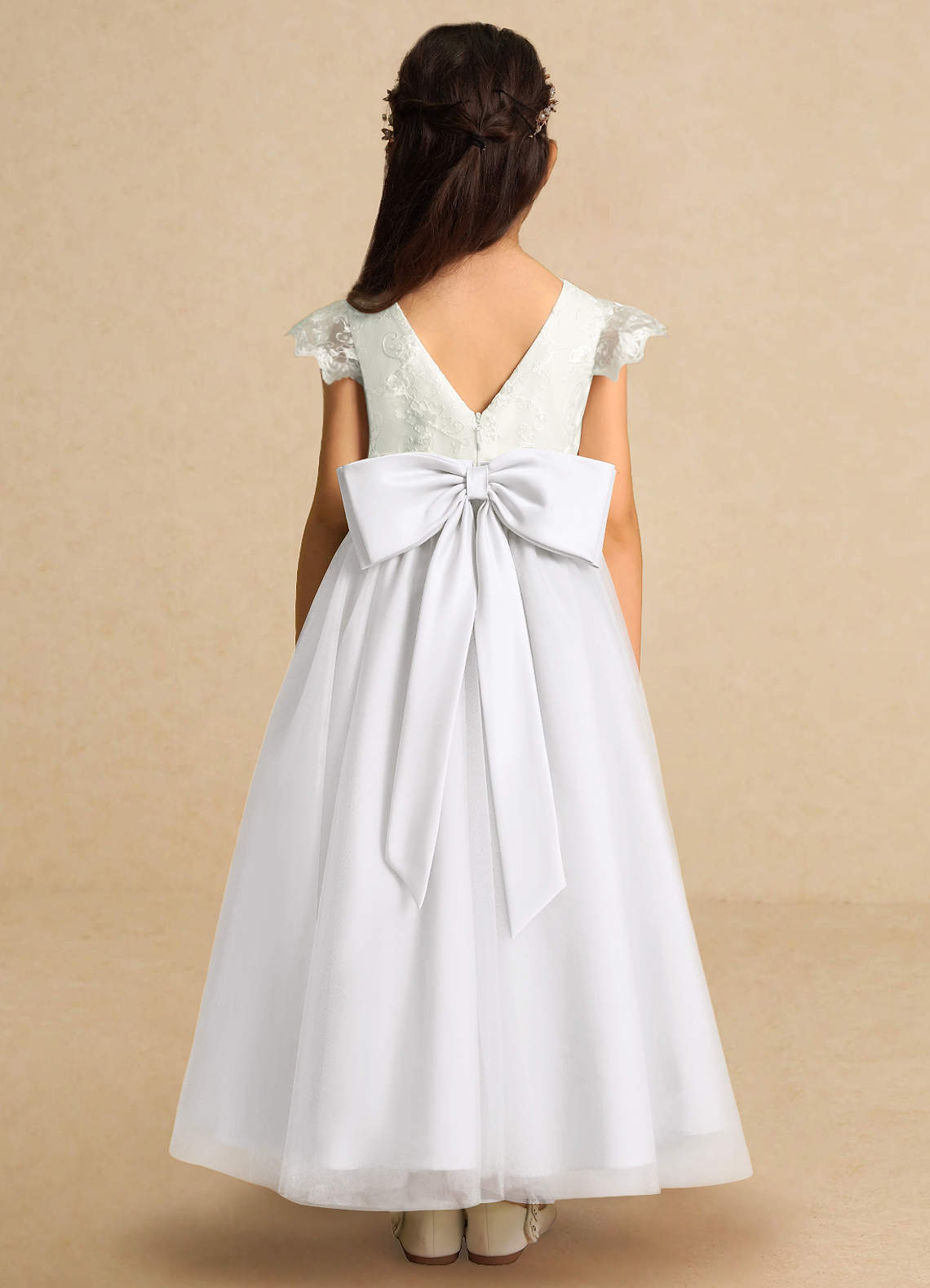 Azazie Pookie Flower Girl Dresses Diamond White A-Line Lace Tulle Dress image4