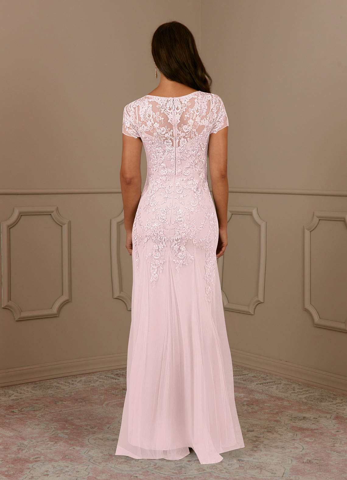 Azazie Laurie Mother of the Bride Dresses Blushing Pink Mermaid Scoop Sequins Tulle Dress image5
