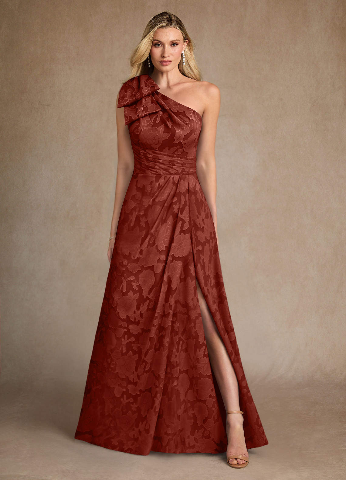 Azazie Easton Kleider für die Brautmutter Ballkleid One-Shoulder Blumen-Burnout Kleid Terrakotta image1