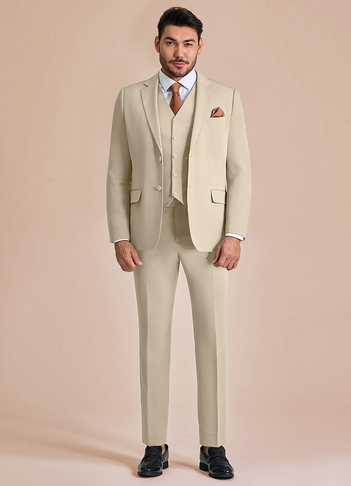 front James Tan Structured Stretch 3-piece suit