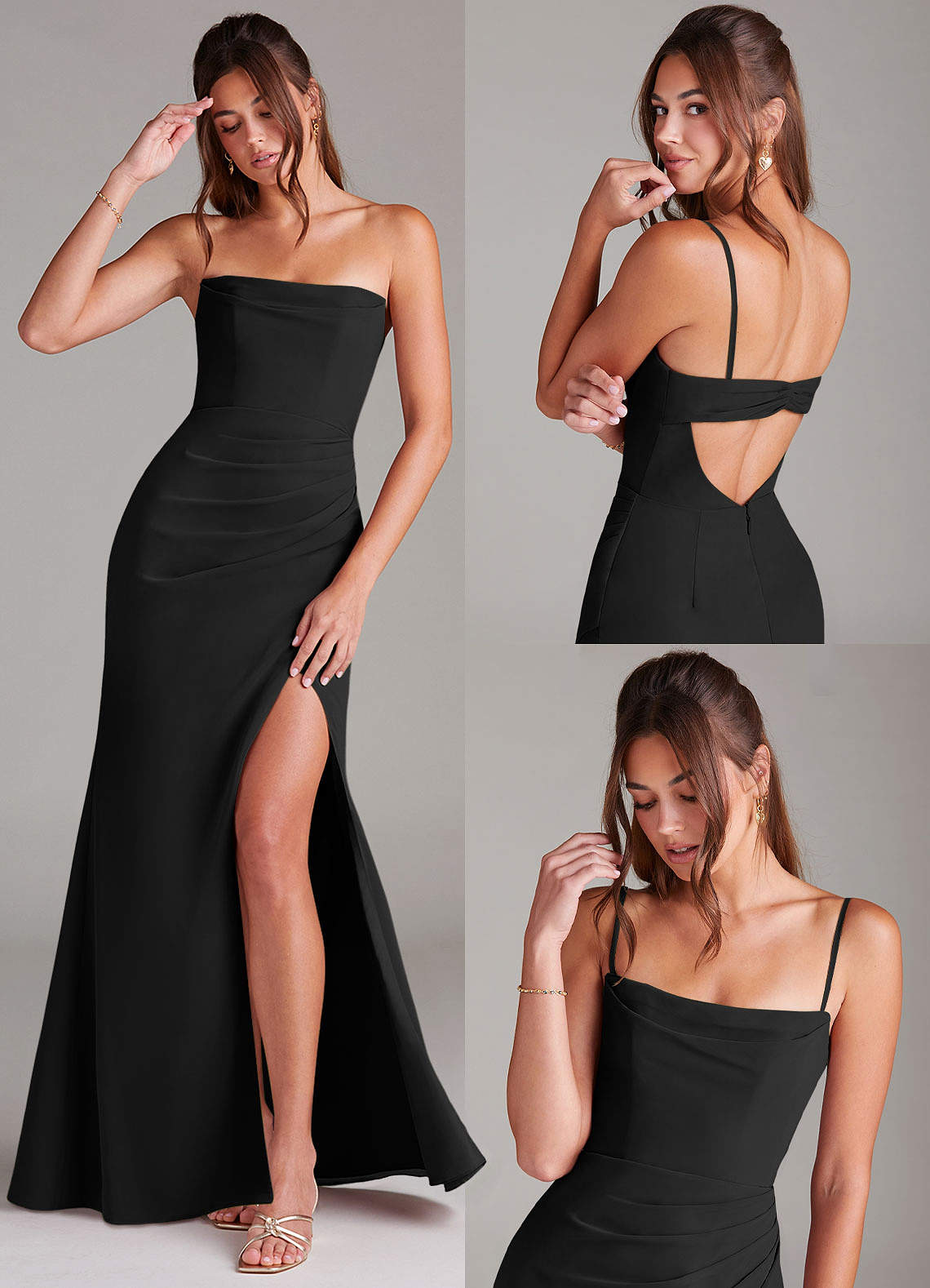 Azazie Leonis Bridesmaid Dresses Black Sheath Strapless Chiffon Convertible Dress image8